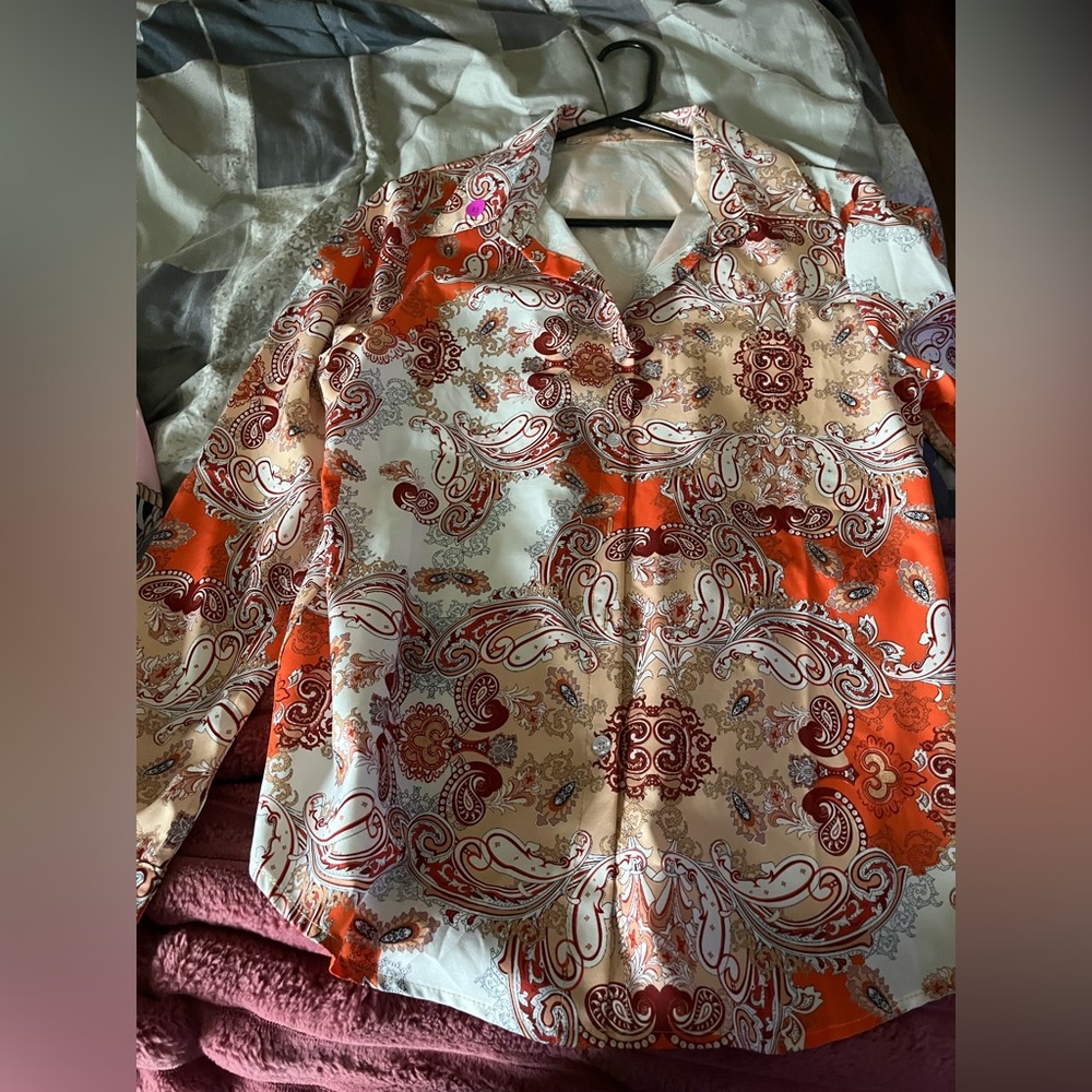 Paisley Print Women's Top - Orange and Cream